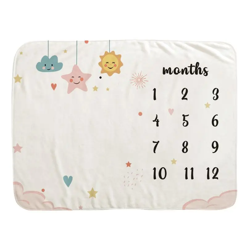 

Baby Monthly Record Growth Milestone Blanket Newborn Photography Props Clouds Stars Pattern Children Photo Creative Cloth