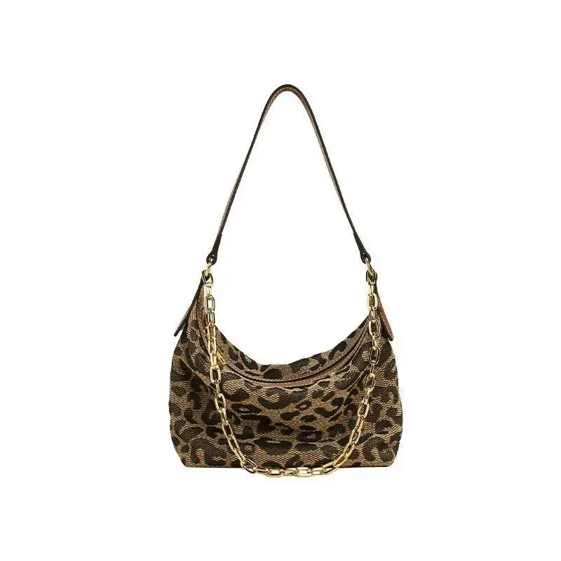 Leopard Print Tote Underarm Bag Luxury Brand Design Retro Chain Half moon Handbags Trendy Fashion Portable Shoulder Bags Women |