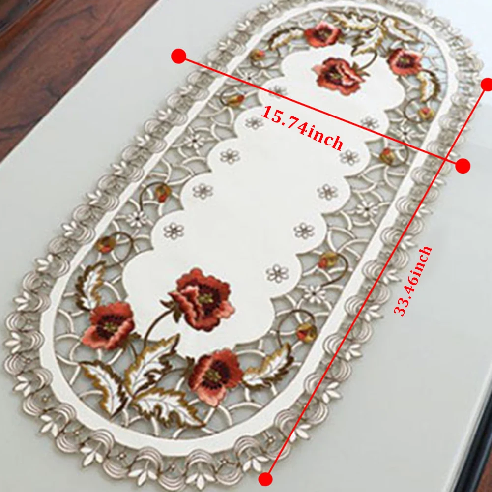 

40*85cm Vintage Embroidered Fabric Oval Tablecloth Home Decoration Supply Oval Retro Table Cover