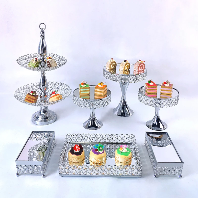 

7Pcs Gold Silver Metal Cake Stand Round Wedding Birthday Party Dessert Cupcake Pedestal Display Plate Home Decor