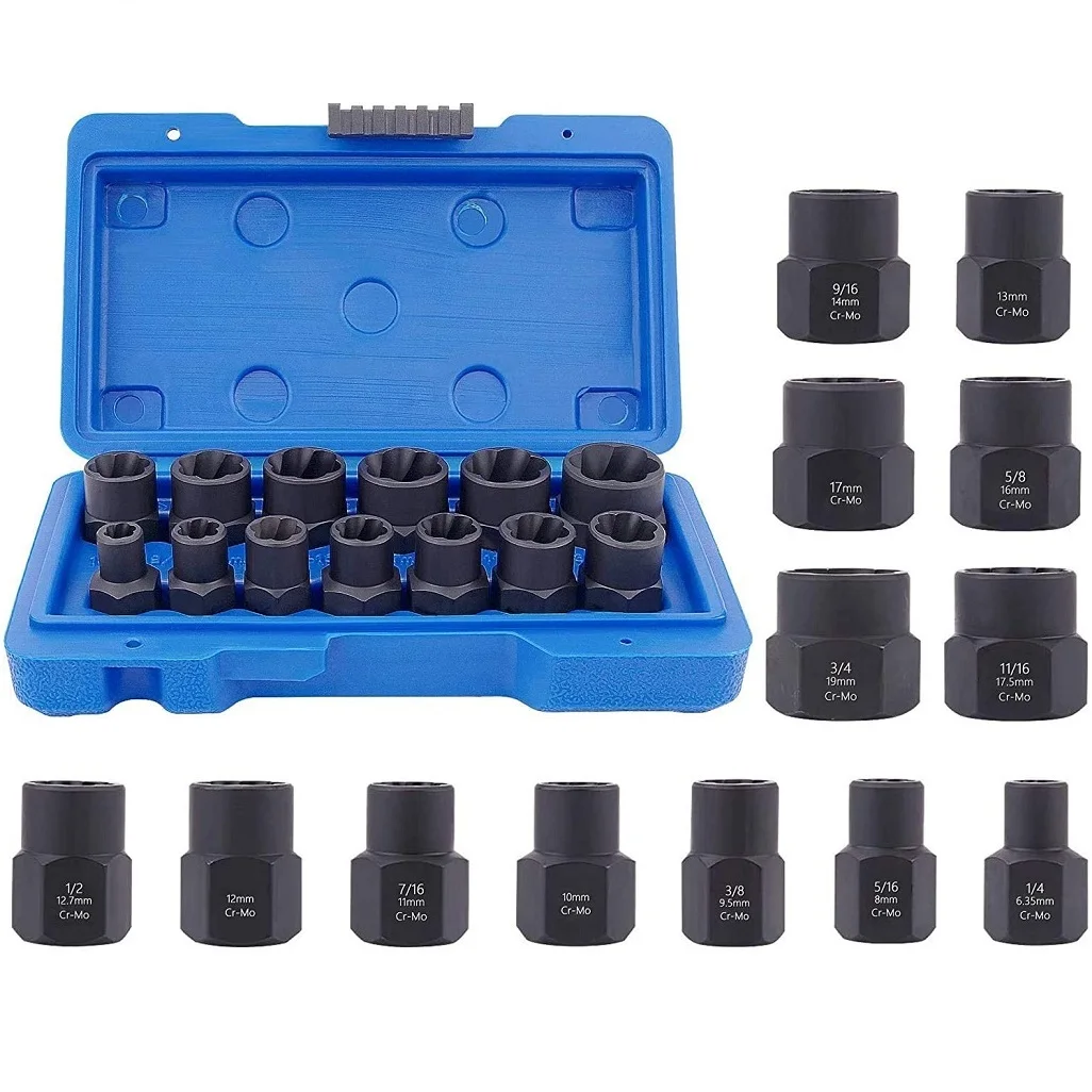 

13Pcs Impact Damaged Bolt Nut Remover Socket Tool Set Extractor Bolt Nut Screw Removal Socket Wrench