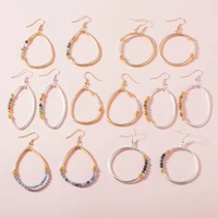 metallic natural stone beads teardrop oval metal wire dangle drop earrings collection women circle stone beads drops earrings