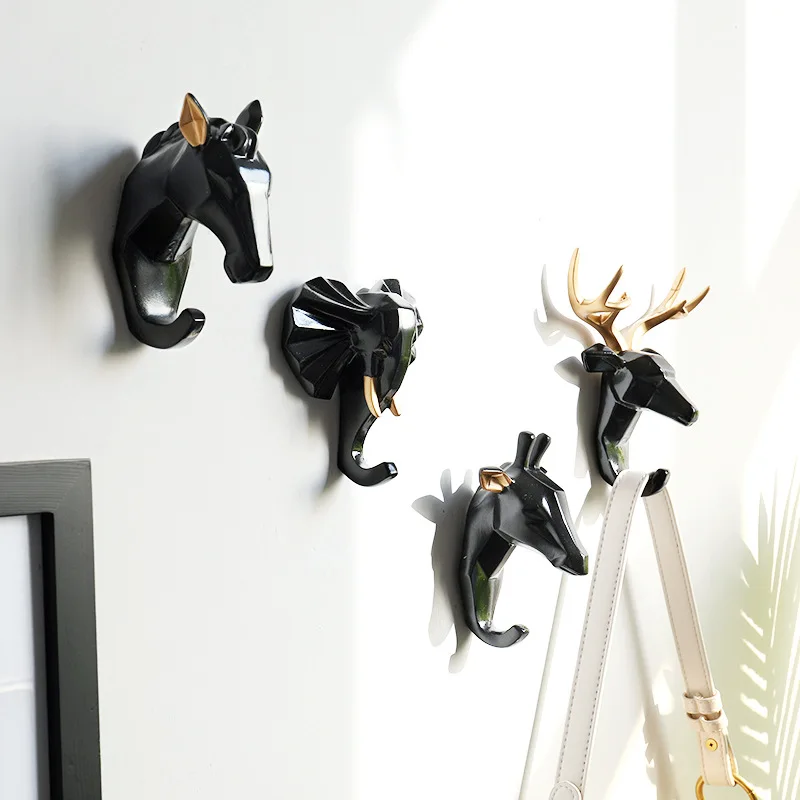 

Cute animal head decoration coat hook Nordic creative free nail free punch wall coat hook paste key hook