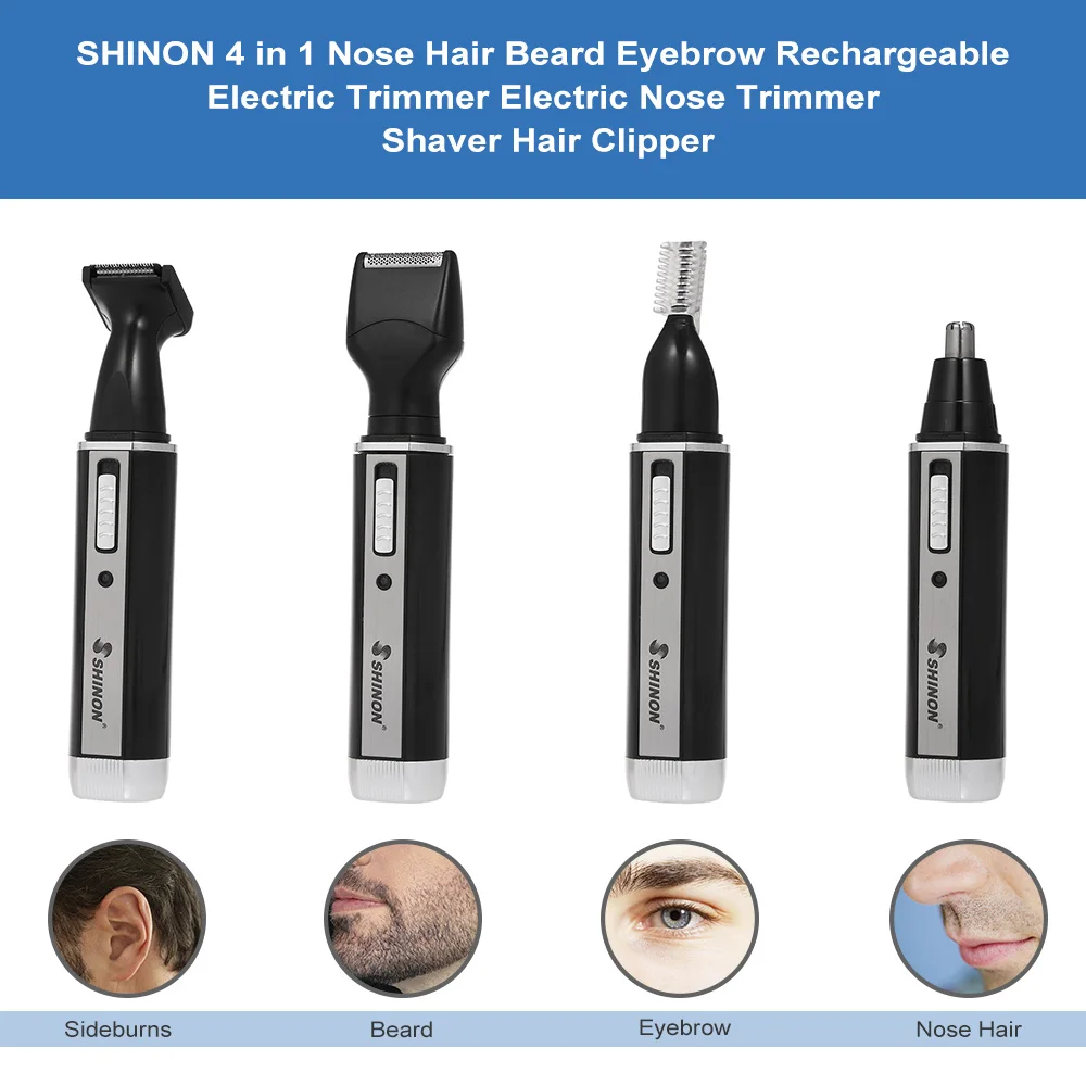 SHINON 4 in 1 Nose Hair Beard Eyebrow Rechargeable Electric Trimmer Shaver Clipper | Красота и здоровье