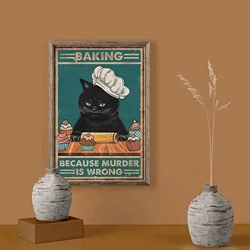 Pozino винтажные жестяные знаки для мужчин выпечка из-за убийства черная кошка жестяная вывеска черная котенка печать черный котенок настенное искусство кошка