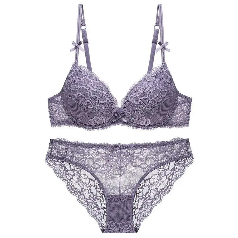 

Black Super Push Up Bras And Panty Sets Sexy Lingerie For Women Lace Thick Cotton Embroidery Plus Size Women's Underwear Bra Set