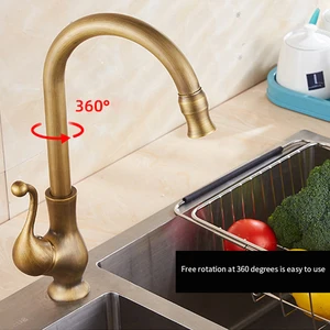 european style copper brass antique kitchen sink sink faucet single handle hot and cold retro pure copper rotating faucet free global shipping