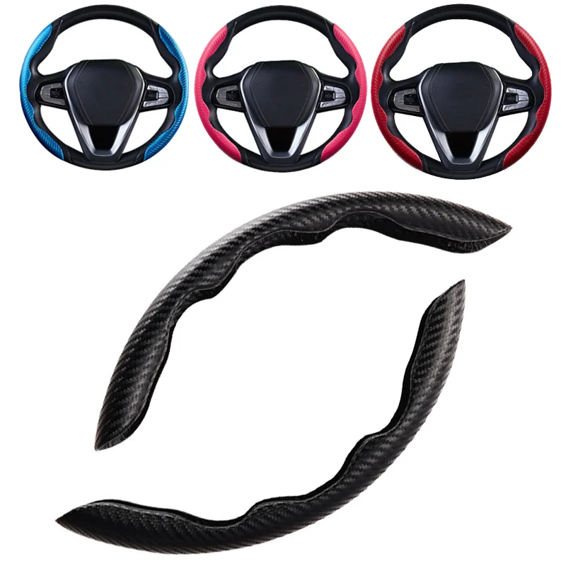 

New 2 Halves Car Steering Wheel Cover 38cm 15inch Carbon Black Fiber Turn fur Steering Wheel Booster Cover Anti-skid Accessories