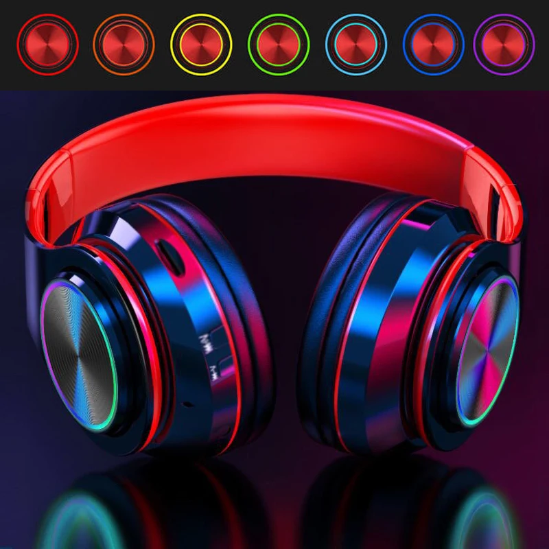 Цветной СВЕТОДИОДНЫЙ беспроводной Bluetooth наушники Hi-Fi стереонаушники гарнитура с шумоподавлением с микрофоном Встроенный слот для карт TF