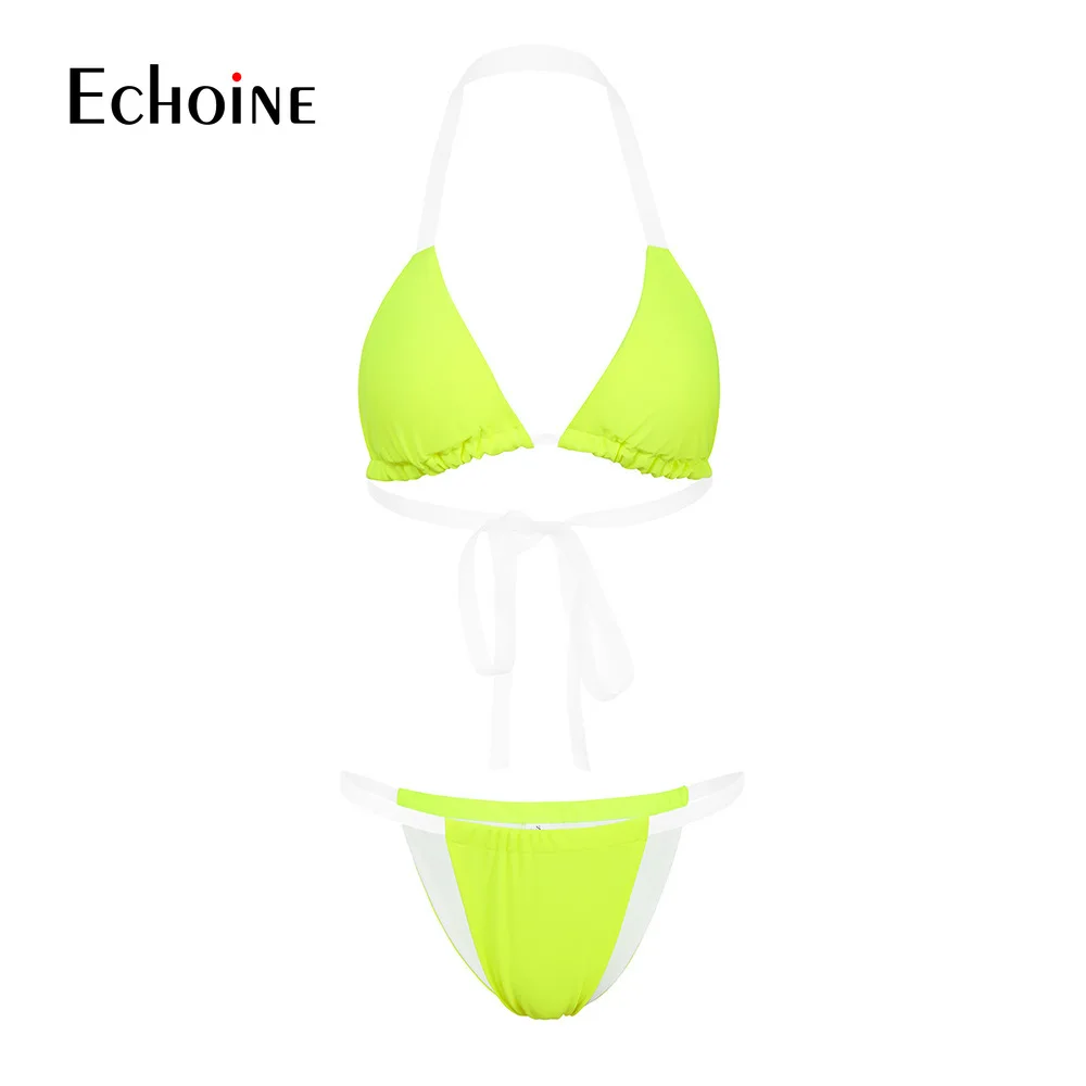 

Echoine Sexy Neon Fashion 3 Piece Set Bikini Women 2021 Summer Transparent Swimwear and Long Chiffon Cover Up Outfit Beach Suit