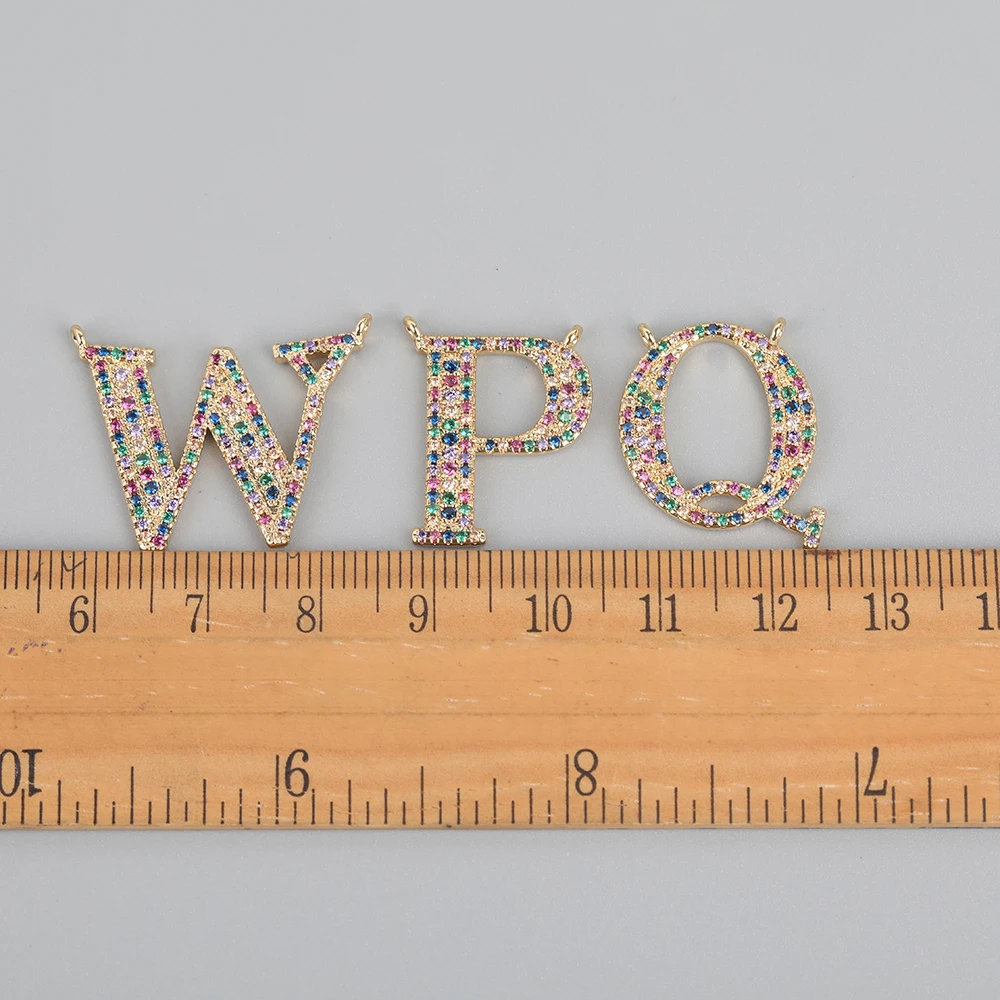 

5Pcs/Lot Rainbow Zirconia Capital Letter Pendant Necklace Connecter,Gold Ziron Cubic 26 Letter Charms For DIY Bracelet Jewelry
