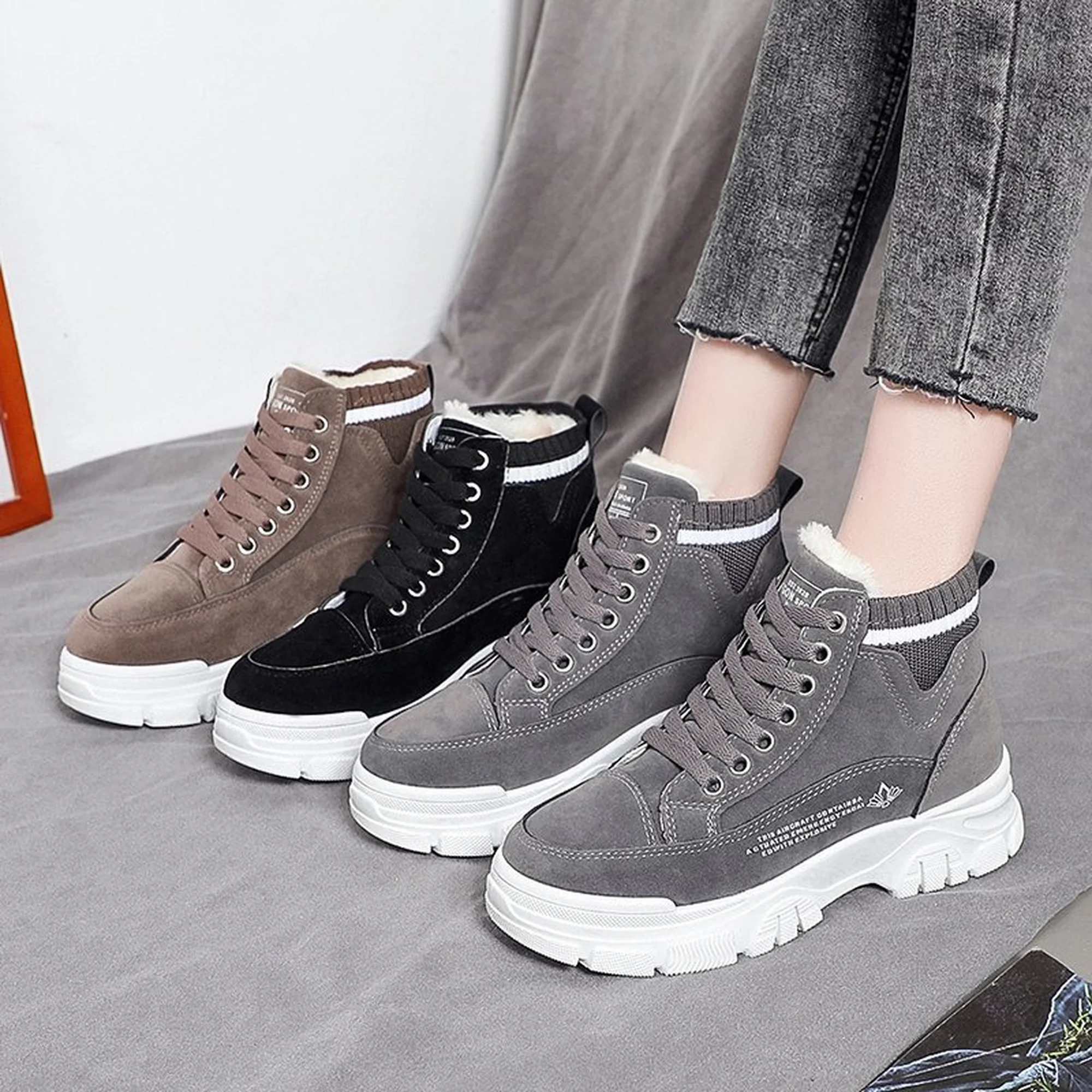 

Cotton shoes female winter student warm short boots 21 new plus velvet Martin boots wild thick-soled high-top shoes ins net red