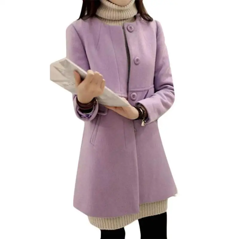 Однотонное пальто размера плюс А образное средней длины с длинным рукавом и