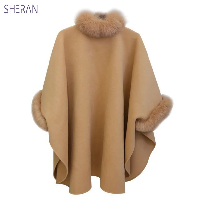 

Новинка 2019, Женская шерстяная куртка SHERAN на осень и зиму, модная накидка средней длины в новом стиле с воротником из искусственного меха, сво...