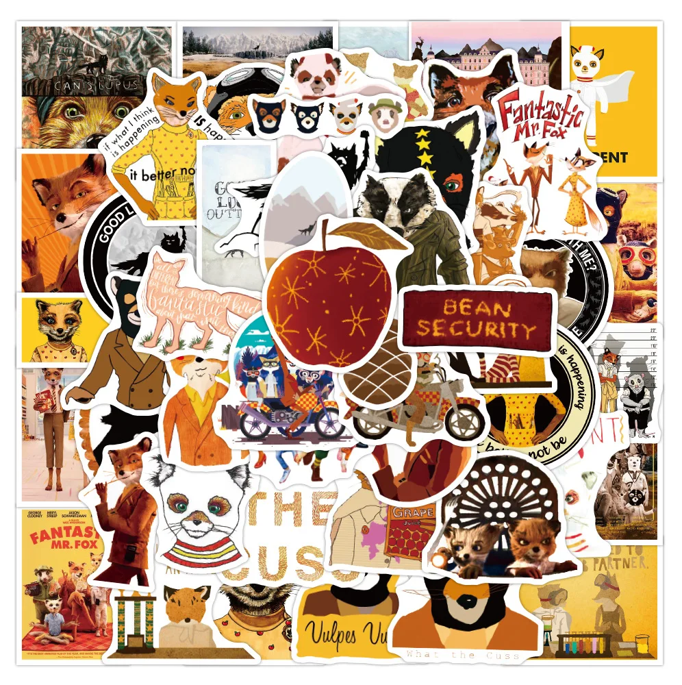 50pcs Fantastic Mr. Fox Stickers Robot Pegatinas Luggage Trolley Suitcase Guitar Electric Car Waterproof PVC Graffiti Sticker - купить по