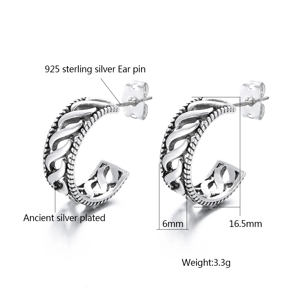 European Vintage Silver Color Buddha Earrings Circle Handmade Middle Stud Earring Bali Wrap for Women Fashion Jewelry | Украшения и