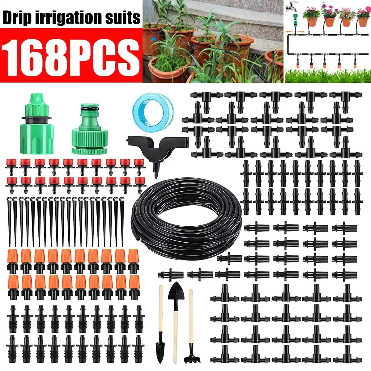 

50ft DIY Drip Irrigation System Automatic Watering Irrigation System Kit Garden Hose Micro Drip Watering Kits Adjustable dripper