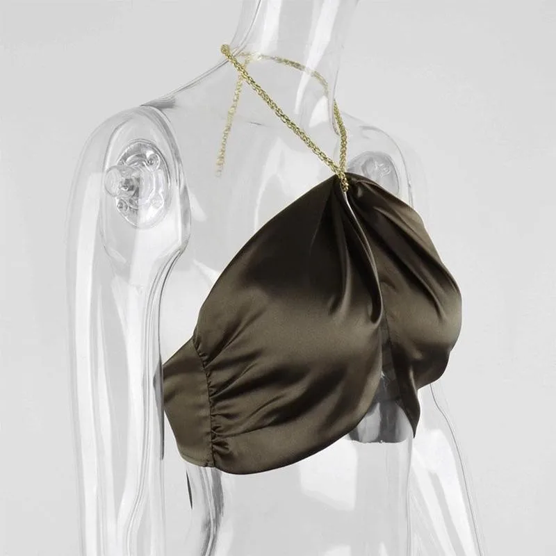 Пикантные шифрования без рукавов цепи Холтер Топы с низким вырезом на спине Топ