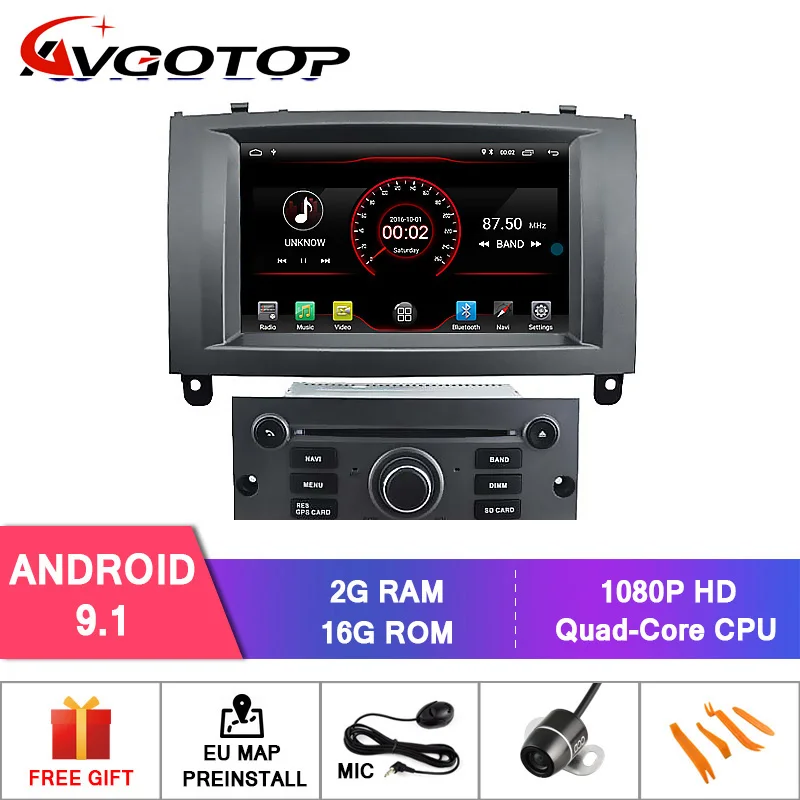 AVGOTOP Android 9 Автомагнитола для PEUGEOT 407 MP3 MP4 Автомобильный Wi-Fi gps Мультимедиа - Цвет: Android 9 Silver