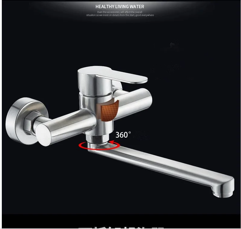 Stainless steel Wall Mounted Kitchen Faucet Kitchen Mixers Kitchen Sink Tap 360 Degree Swivel Flexible Hose Double Holes