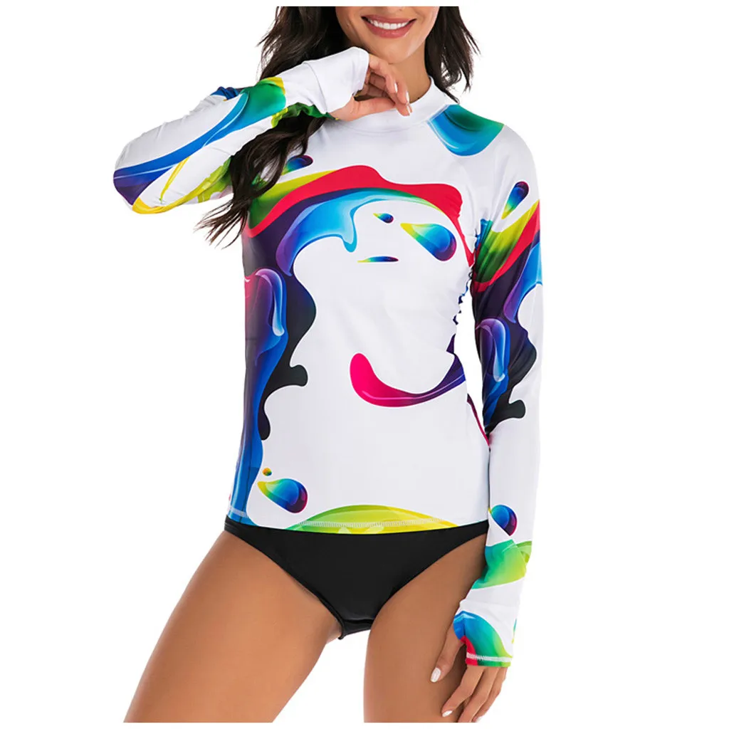 Женский купальный костюм SAGACE Солнцезащитный Танкини с длинным рукавом и принтом