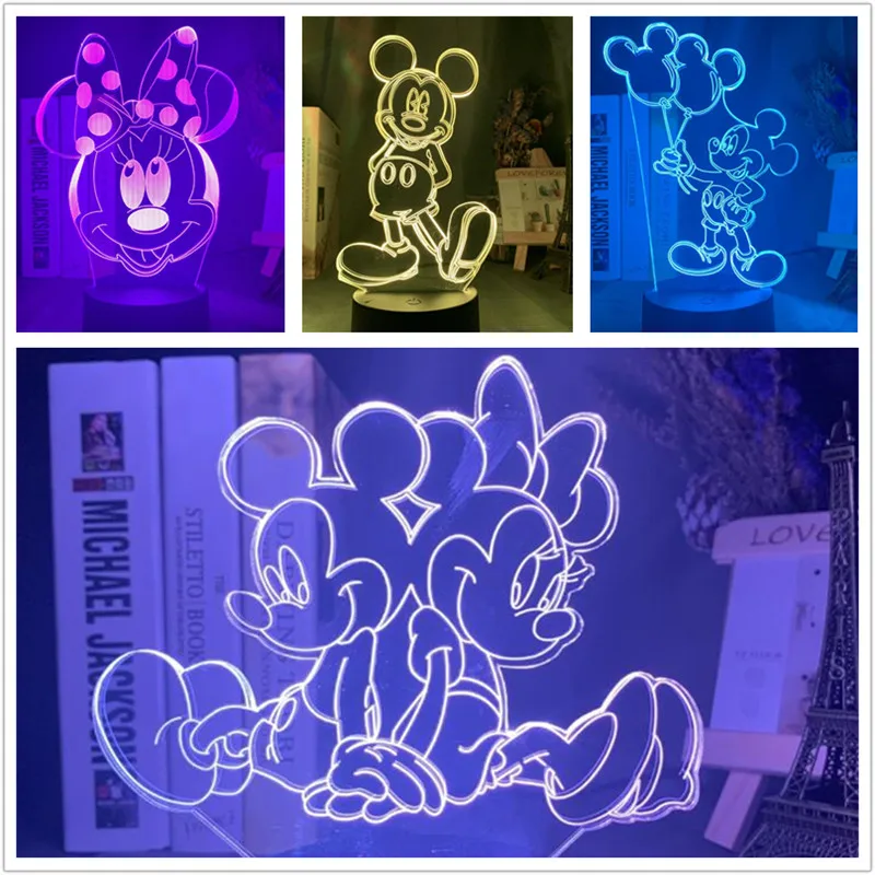Disney Микки Минни 3d Ночник светильник украшение для спальни Lampara Дети