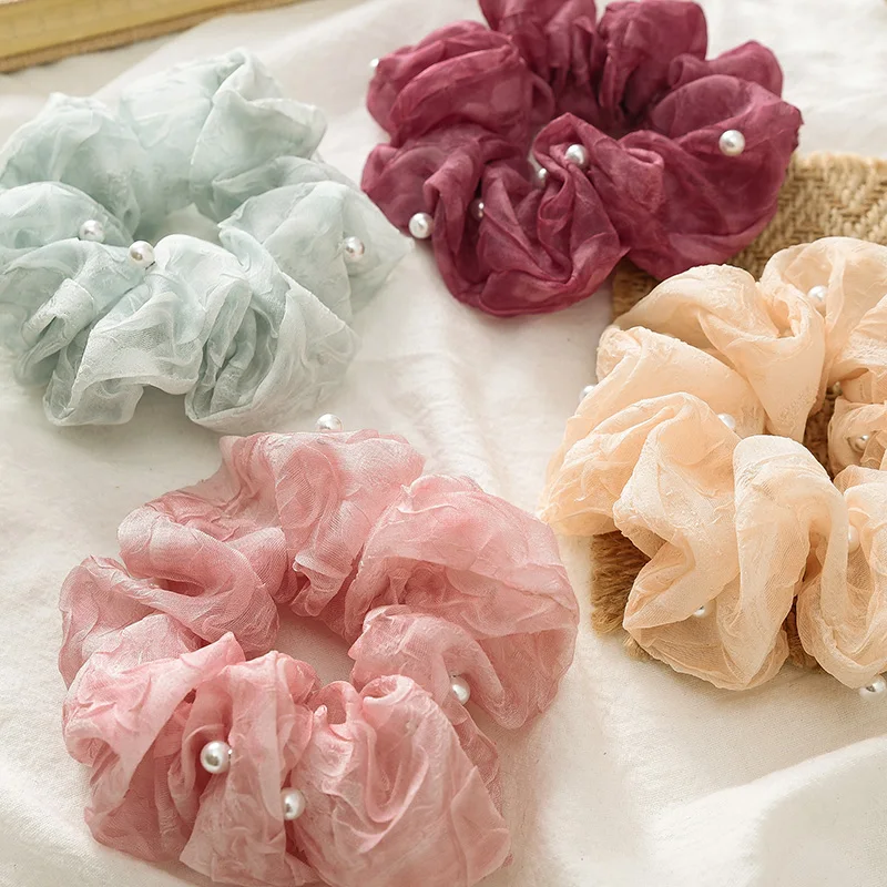 Женские резинки для волос с жемчугом эластичные ленты из органзы аксессуары