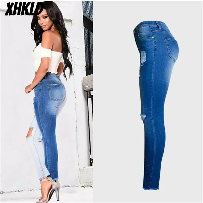 Модная уличная одежда 2018 новые ультраэластичные рваные джинсы с бахромой