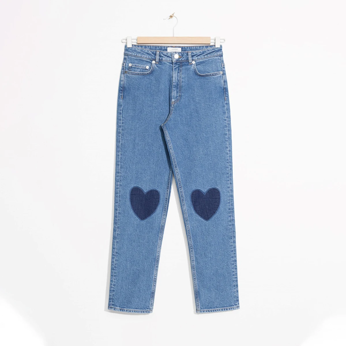 

Pirate Hippie Love Patchwork Classic Jeans Woman Summer High Waist Button Pockects Cotton Trousers Casual Vintage Denim Pants