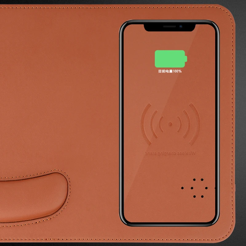 with phone wireless charging pu leather wood grain waterproof charger mousepad for pc laptop desk portable gaming cute mouse pad free global shipping