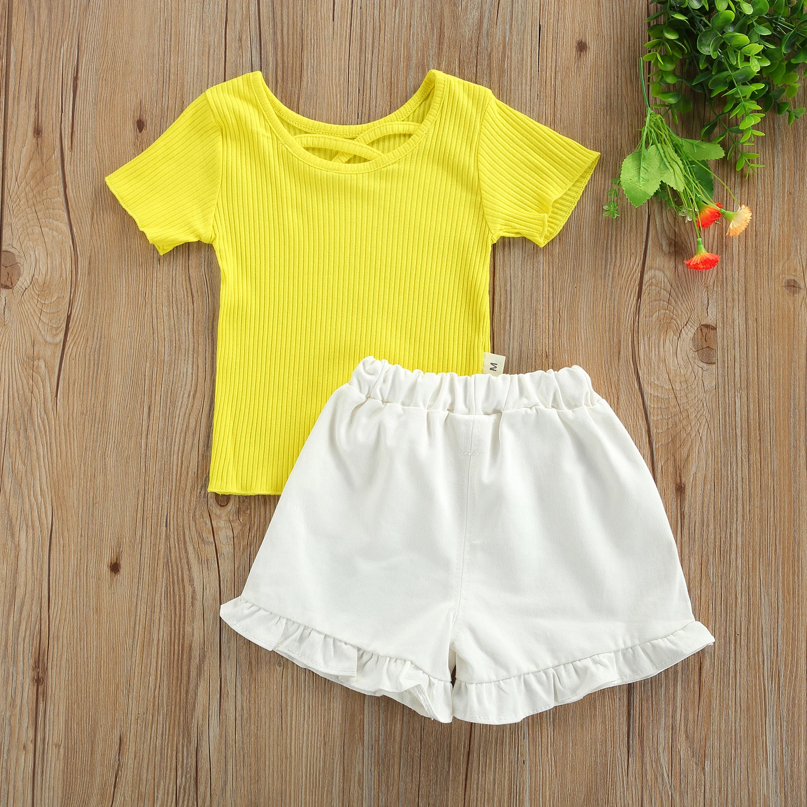 

2021 Summer Toddler Kids Baby Girl Clothe Sets Short Sleeve Solid Color T-shirt Tops Denim Shorts 2PCS Girls Clothing Set