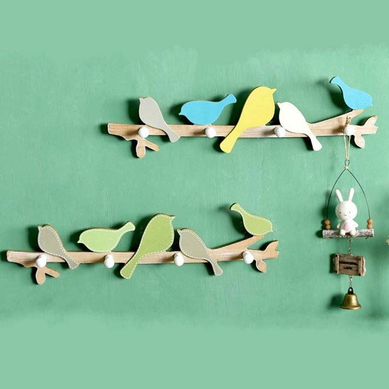 Настенный настенный деревянный крючок для пальто с птицами вешалка одежды