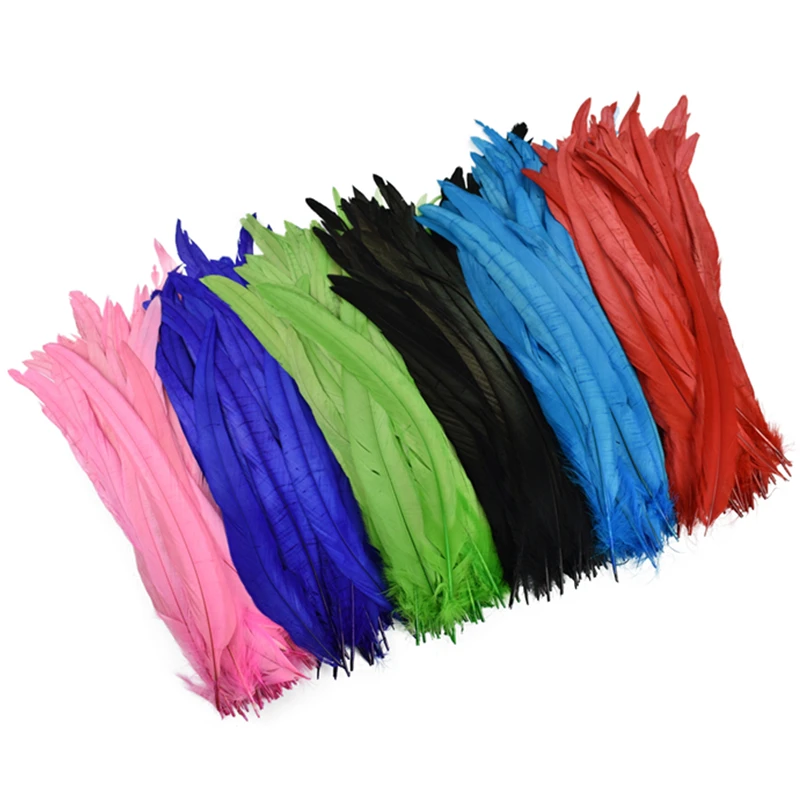 

100Pcs/Lot Colored All Sizes Rooster Feathers for Crafts 25-45CM Fly Tying Materials Decor Carnival Wedding Decoration Wholesale