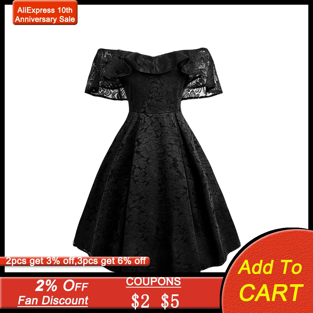 Сексуальное женское платье с открытыми плечами винтажное кружевное черное