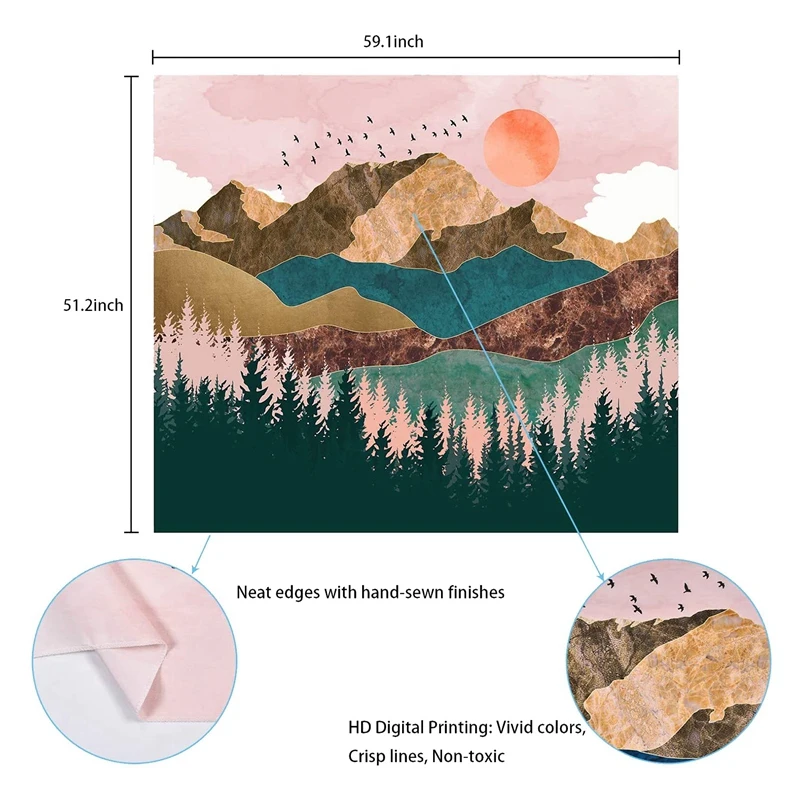 Mountain Tapestry Forest Tree Sunset Nature Landscape Wall Hanging For Room 59.1Inch | Дом и сад