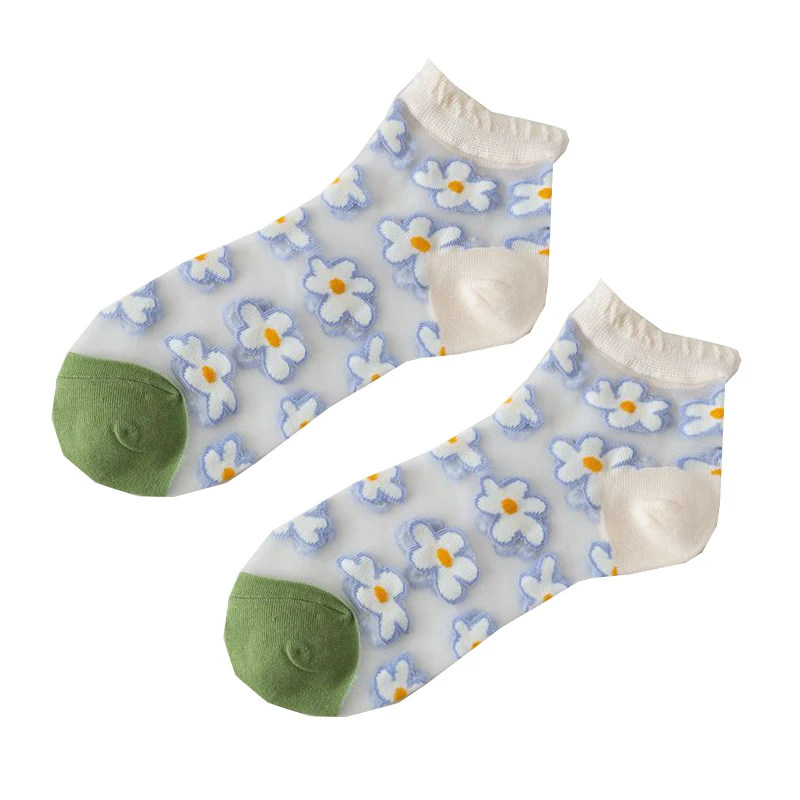 

1pair Novelty 2021 Summer New Japanese Glass Silk Small Daisy Happiness Women's Socks Casual High-Quality Women's Socks