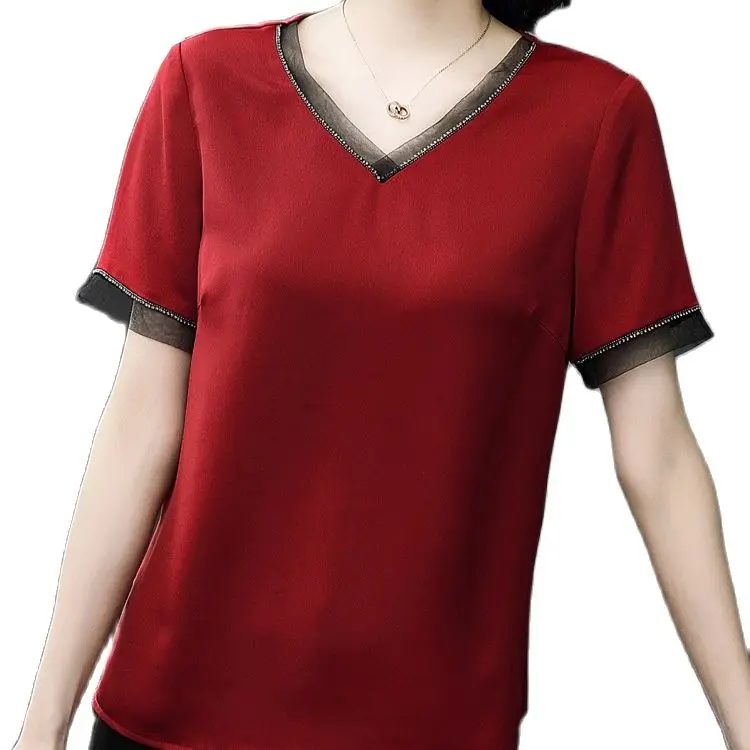 

The New Summer 2021 Female Chiffon v-neck T-shirt Unlined Upper Garment Cover Belly Western Style Outside Wearing A Thin