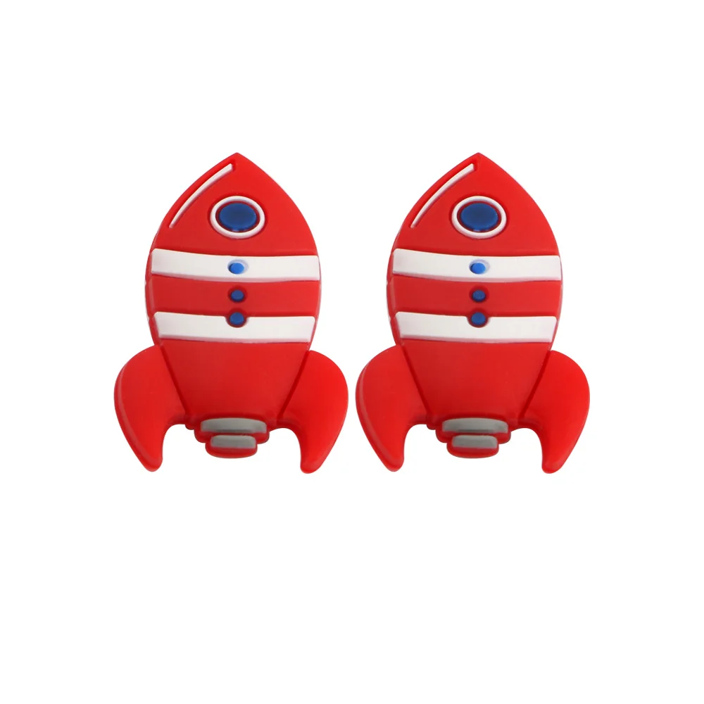 baby teething items early Kovict 10pcs Silicone Bead Cartoon Rocket Shape BPA Free Tiny Rod Food Grade Silicone Bead Baby Teething Toy baby teething items fussy