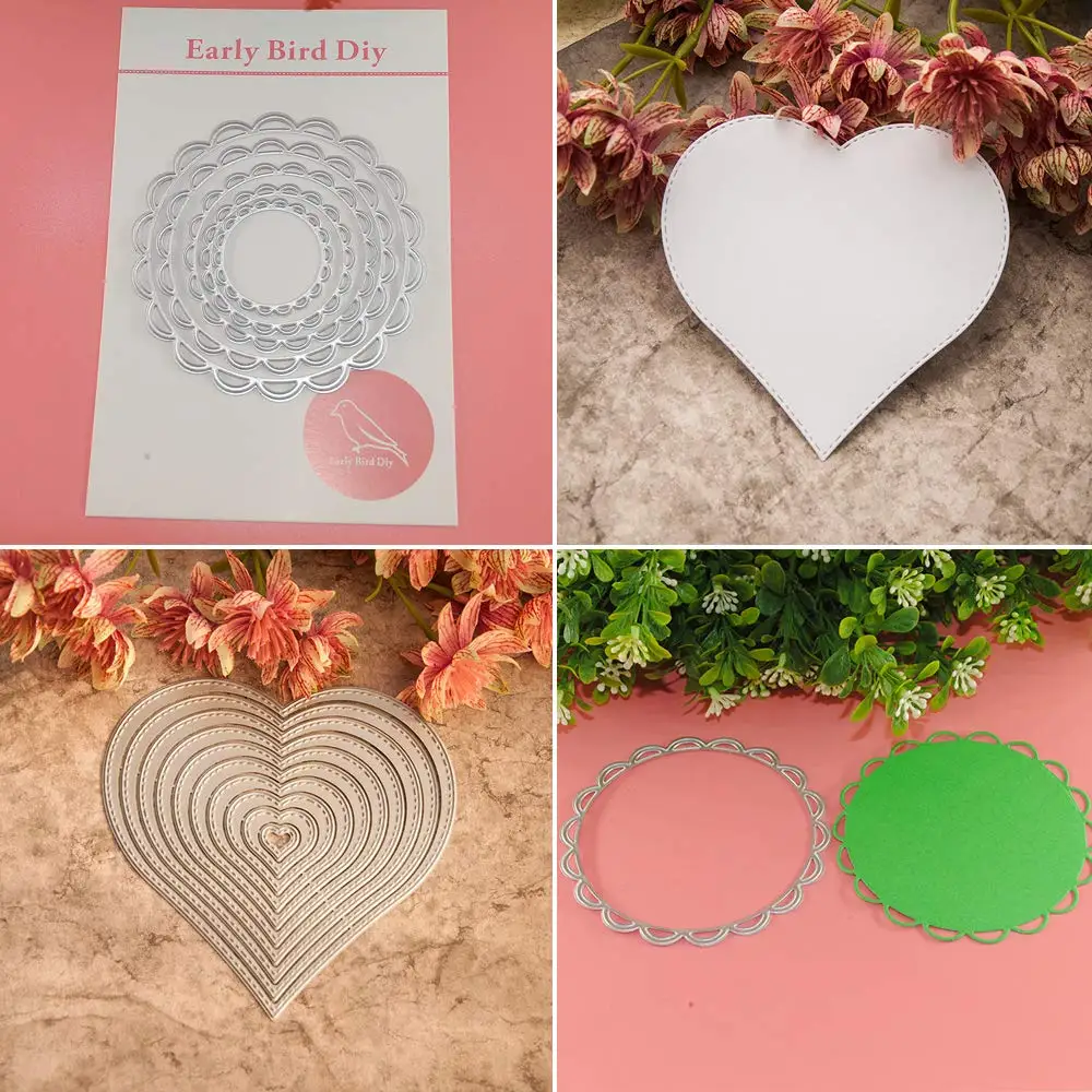 

3 Different Shapes of Cutting Dies Stencil Metal Template Molds (Square, Circle Flower & Heart), Embossing Tools for Scrapbook