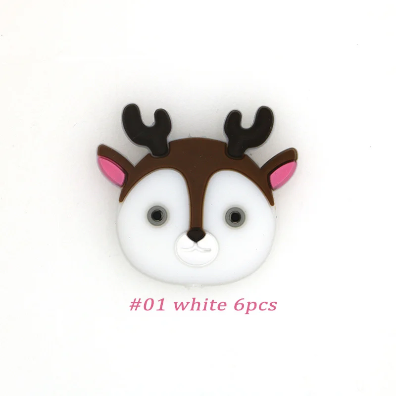 white 6pcs Kovict 6/10 шт., маленького размера, круглой формы с диаметром 32 мм силиконов бусов маленький олень Круглые бусины для силиконовый Прорезыватель для зубов Еда Класс Грызуны DIY ребенка режутся зубы игрушки - Цвет: white 6pcs