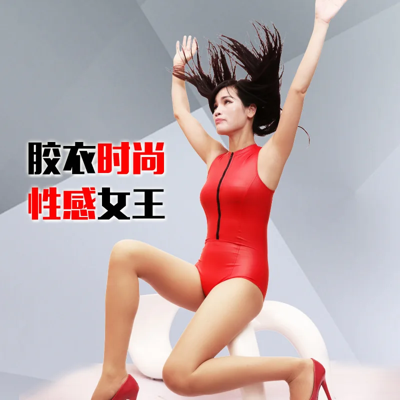 Женский облегающий комбидресс из латекса цельное черное байкерское боди размера