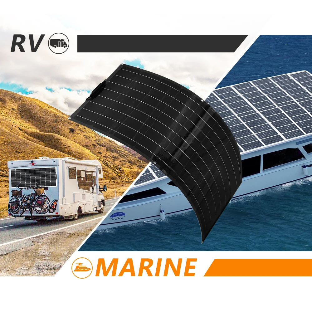 12V 100W панель солнечной батареи заряда 2 шт 200W гибкий водонепроницаемый для ourdoor