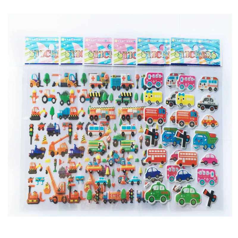 10 листов/партия 3D пышные Пузырьковые Наклейки Смешанные Мультяшные машинки Waterpoof