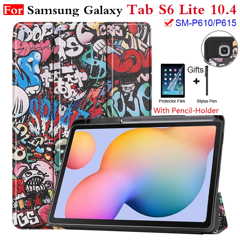 Для планшета Samsung Galaxy Tab S6 Lite 10 4 дюймов SM P610 P615 чехол с карандашом держатель три