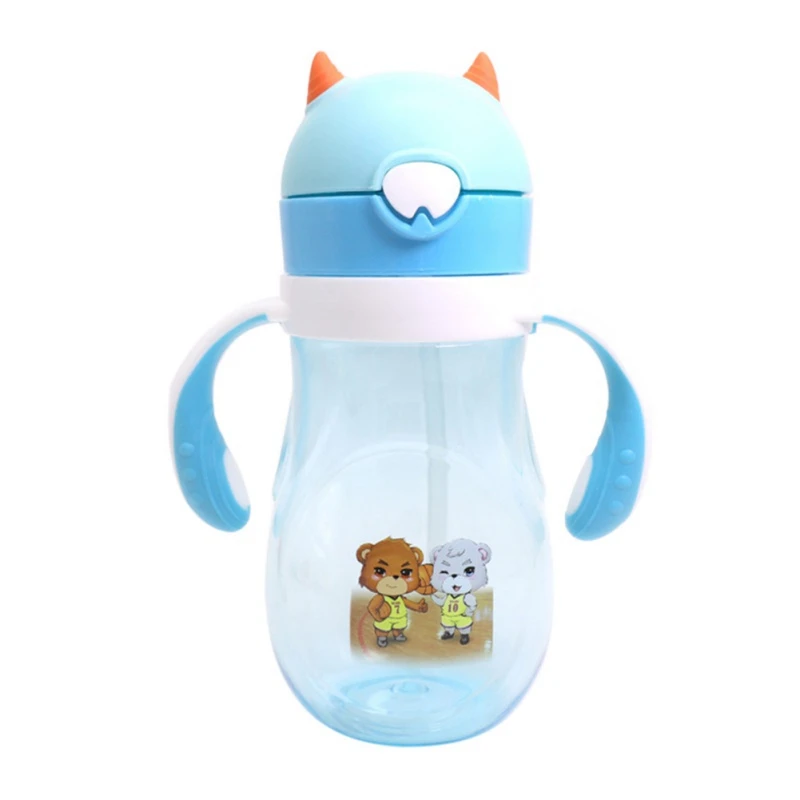 Taza para beber para ni&ntilde;os, botella de agua antica&iacute;da con asa, port&aacute;til, con pajita, dibujos animados, de verano, 400ML-4