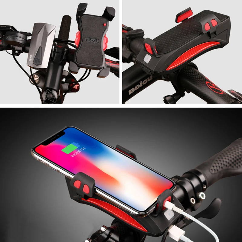 hot sale motorcycle bicycle phone holder support charging for cell phone with bike bell power bank bicycle front lamp flashlight free global shipping
