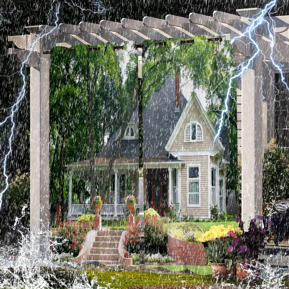 Offerte Nuova Stampa 3D Impermeabile Tenda Esterna Antiruggine Passacavo Tenda Della Finestra Superiore Tende Per Portico, Pergolato E Sala Da Sole