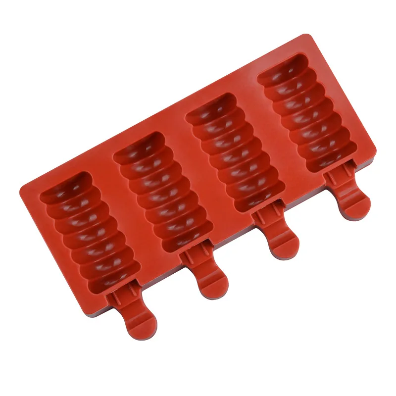 

DIY Ice Cream Mould Red 4 Cell Ice-lolly Silicone Mold Food Grade Summer Kitchen Model Tool 19.5x11.3x2.3cm 1 Piece