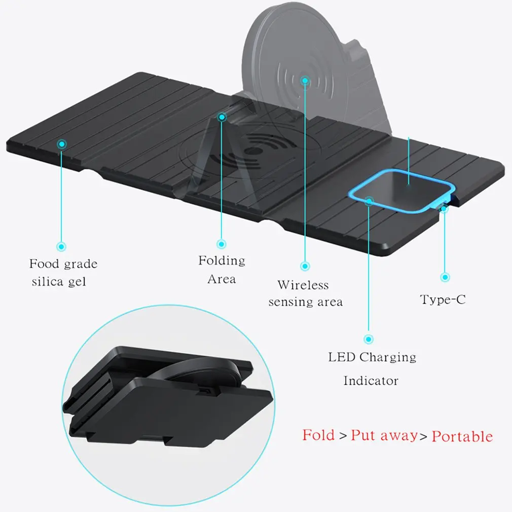 

15W Qi Wireless Charger Fold Stand Holder Fast Charging for iPhone 11 Pro XR X XS Max for Samsung S20 S10 Car Charger
