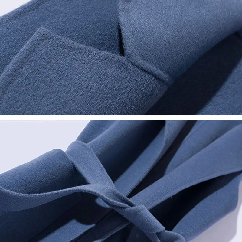 

Autumn Winter Long Sleeveless Vest Women Vintage Slim Belt Woolen Waistcoat Lady Basic Pockets Turn-Down Collar Outwear